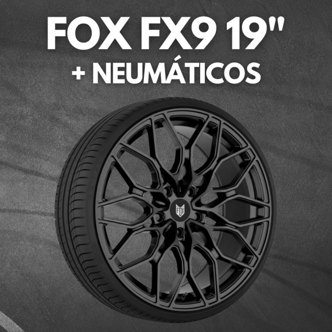 JUEGO DE LLANTAS FOX FX9 19" NEGRO BRILLO + NEUMÁTICOS